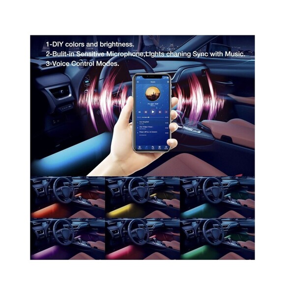 Daybetter Interior 2 Line LED Strip Lights USB Bluetooth Kit Remote Car Truck - Picture 3 of 9